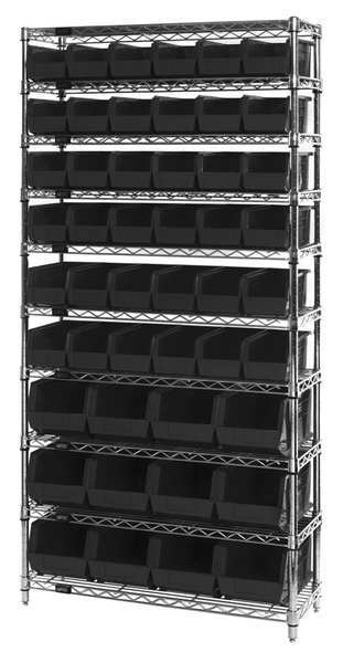 Steel Bin Shelving, 36 in W x 74 in H x 14 in D, 10 Shelves, Black