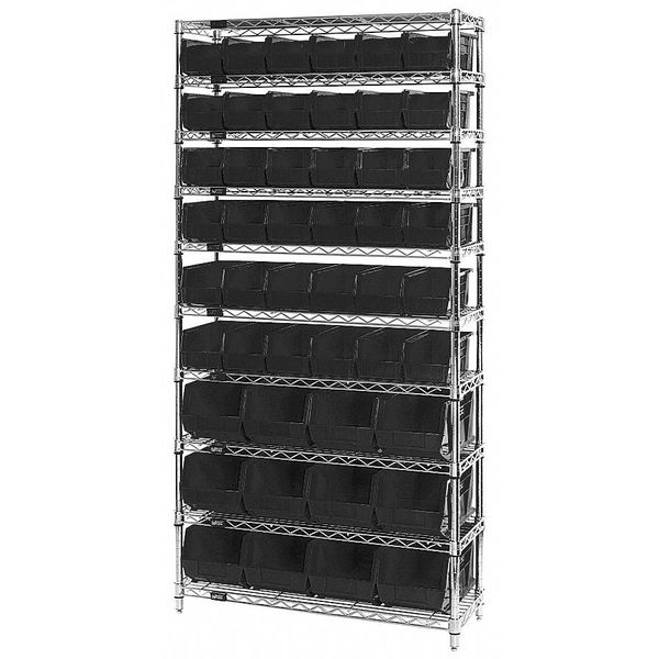 Steel Bin Shelving, 36 in W x 74 in H x 14 in D, 10 Shelves, Black