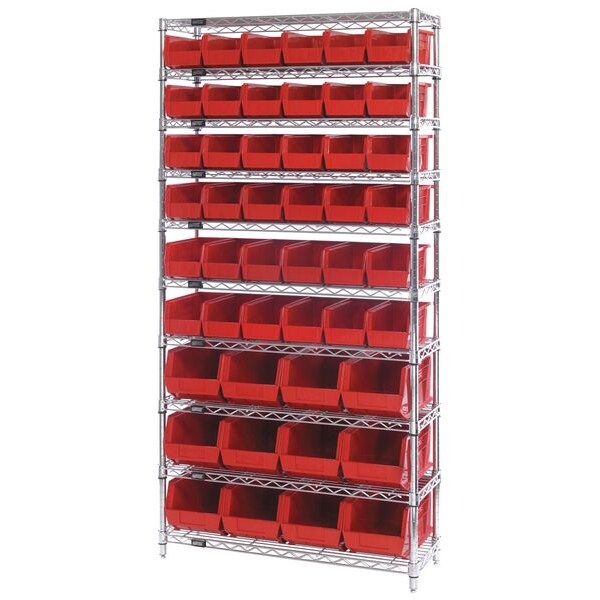 Steel Bin Shelving, 36 in W x 74 in H x 14 in D, 10 Shelves, Red