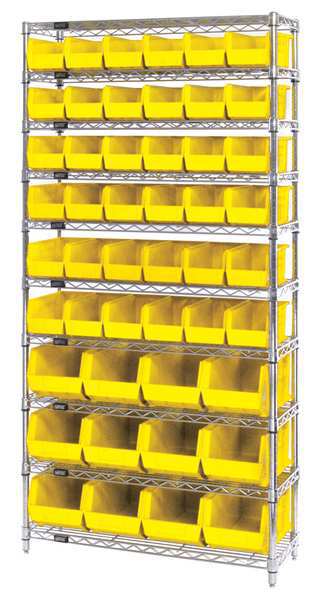 Steel Bin Shelving, 36 in W x 74 in H x 14 in D, 10 Shelves, Yellow
