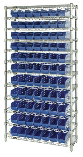 Steel Bin Shelving, 36 in W x 74 in H x 12 in D, 12 Shelves, Blue