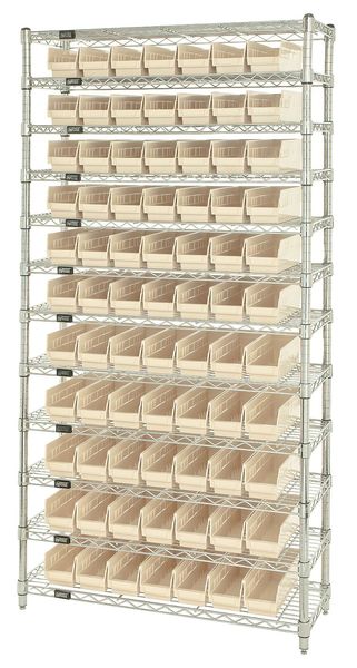 Steel Bin Shelving, 36 in W x 74 in H x 12 in D, 12 Shelves, Ivory