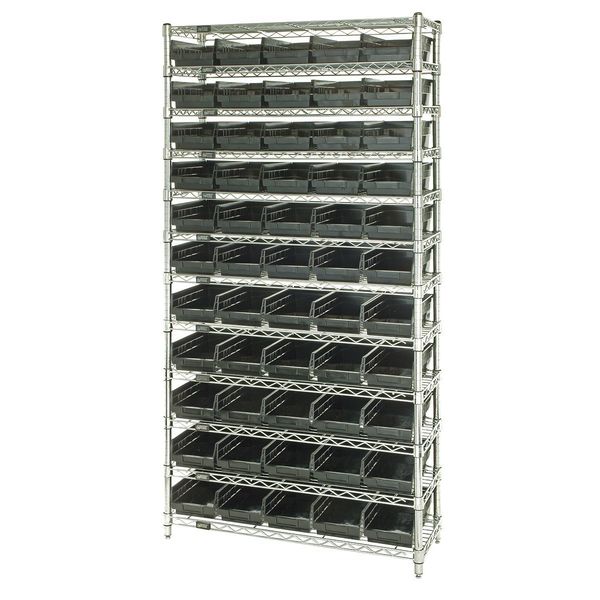 Steel Bin Shelving, 36 in W x 74 in H x 18 in D, 12 Shelves, Black
