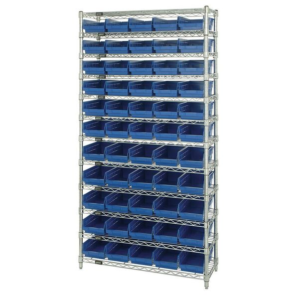 Steel, Polypropylene Bin Shelving, 36 in W x 74 in H x 24 in D, 12 Shelves, Blue