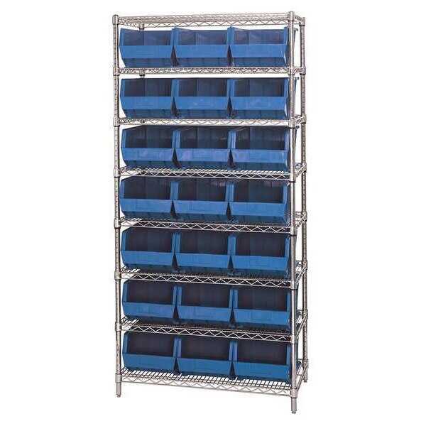 Steel, Polypropylene Bin Shelving, 36 in W x 74 in H x 18 in D, 8 Shelves, Blue