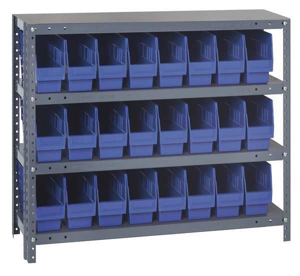 Steel Bin Shelving, 36 in W x 39 in H x 12 in D, 4 Shelves, Blue