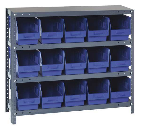Steel Bin Shelving, 36 in W x 39 in H x 12 in D, 4 Shelves, Blue
