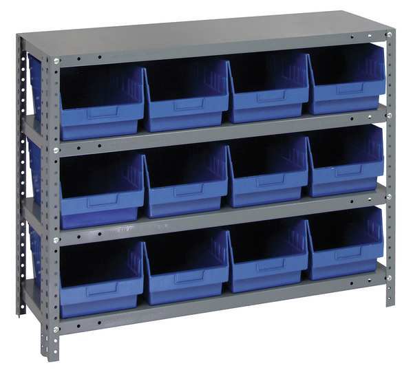 Steel Bin Shelving, 36 in W x 39 in H x 12 in D, 4 Shelves, Blue