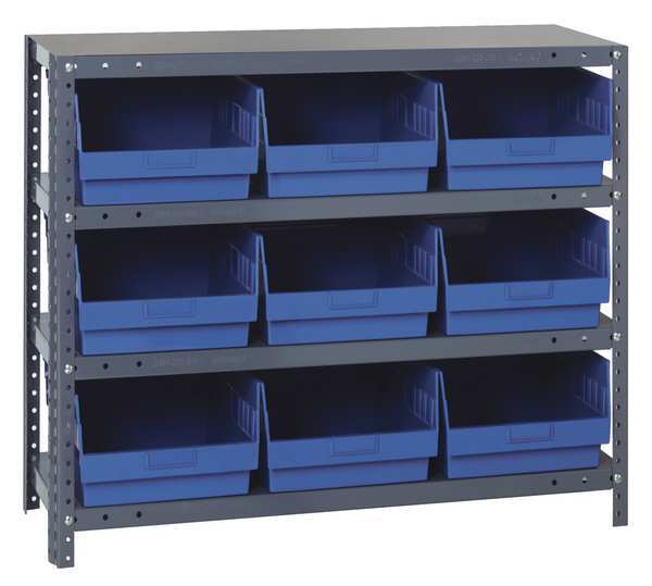 Steel Bin Shelving, 36 in W x 39 in H x 12 in D, 4 Shelves, Blue