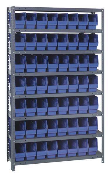 Steel Bin Shelving, 36 in W x 75 in H x 12 in D, 8 Shelves, Blue