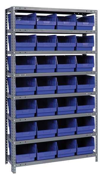 Steel Bin Shelving, 36 in W x 75 in H x 12 in D, 8 Shelves, Blue