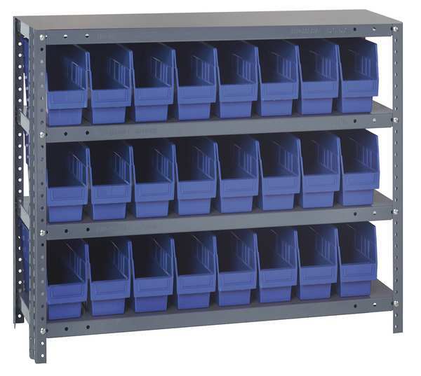 Steel Bin Shelving, 36 in W x 39 in H x 18 in D, 4 Shelves, Blue
