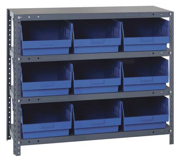 Steel Bin Shelving, 36 in W x 39 in H x 18 in D, 4 Shelves, Blue
