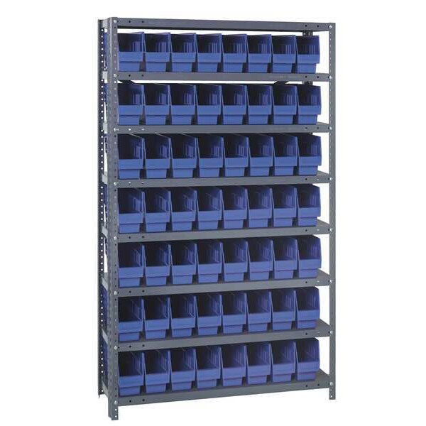 Steel Bin Shelving, 36 in W x 75 in H x 18 in D, 8 Shelves, Blue