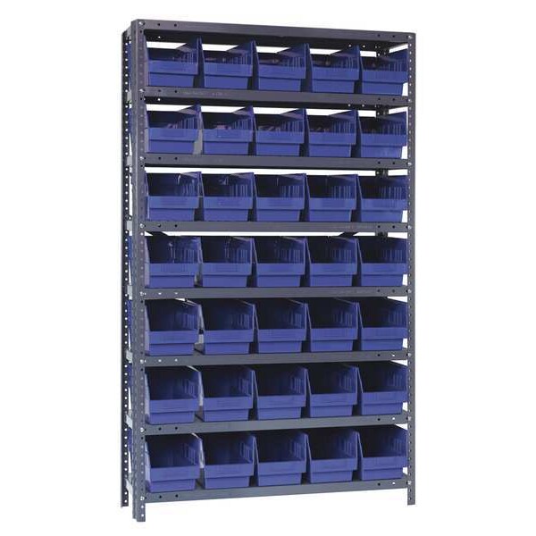 Steel Bin Shelving, 36 in W x 75 in H x 12 in D, 8 Shelves, Blue
