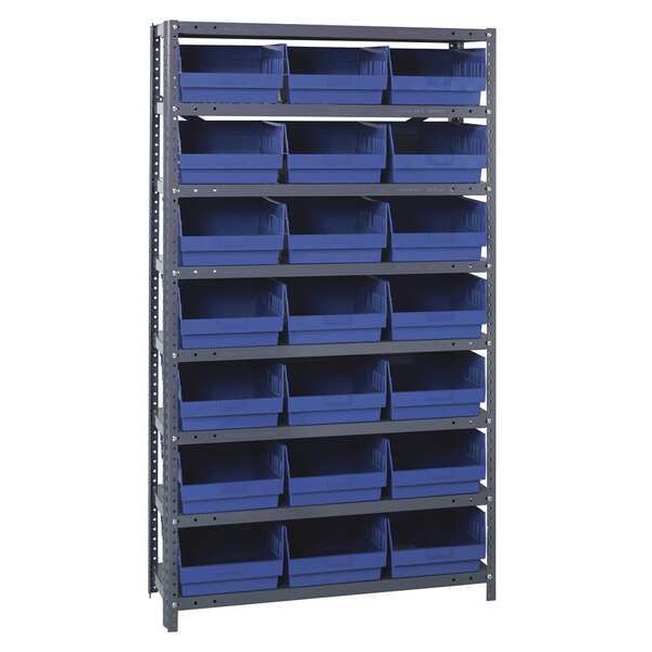 Steel Bin Shelving, 36 in W x 75 in H x 18 in D, 8 Shelves, Blue