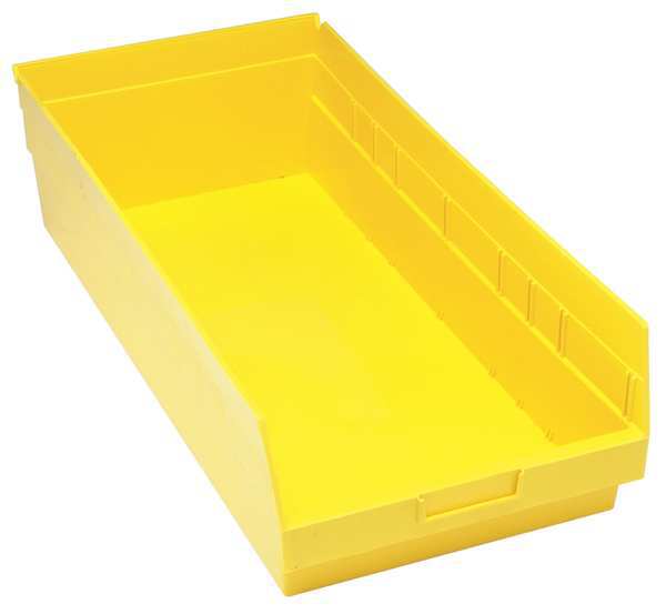 Shelf Storage Bin, Yellow, Polypropylene, 23 5/8 in L x 11 1/8 in W x 8 in H, 75 lb Load Capacity