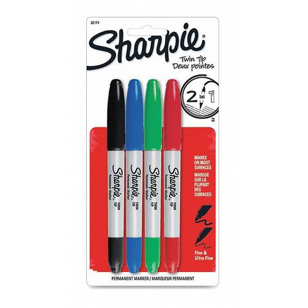 Marker, Sharpie, Twin, Ast, PK4