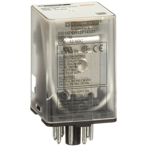 General Purpose Relay, 12V DC Coil Volts, 8 Pin, DPDT
