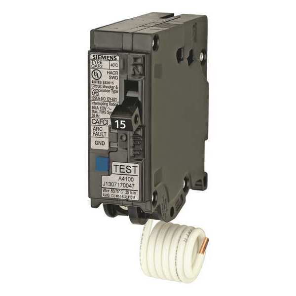 Miniature Circuit Breaker, 15 A, 120V AC, 1 Pole, Plug In Mounting Style, QA Series