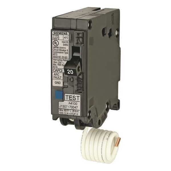 Miniature Circuit Breaker, 20 A, 120V AC, 1 Pole, Plug In Mounting Style, QA Series