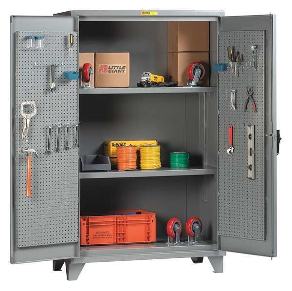 12 ga. ga. Steel Pegboard Storage Cabinet, 60 in W, 78 in H, Stationary