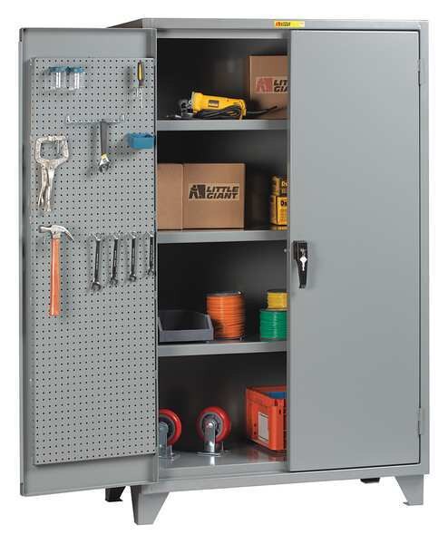 12 ga. ga. Steel Pegboard Storage Cabinet, 60 in W, 78 in H, Stationary