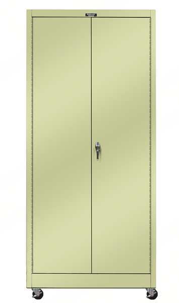 Solid Door Storage Cabinet, 36 in W, 84 in H, 24 in D, Tan
