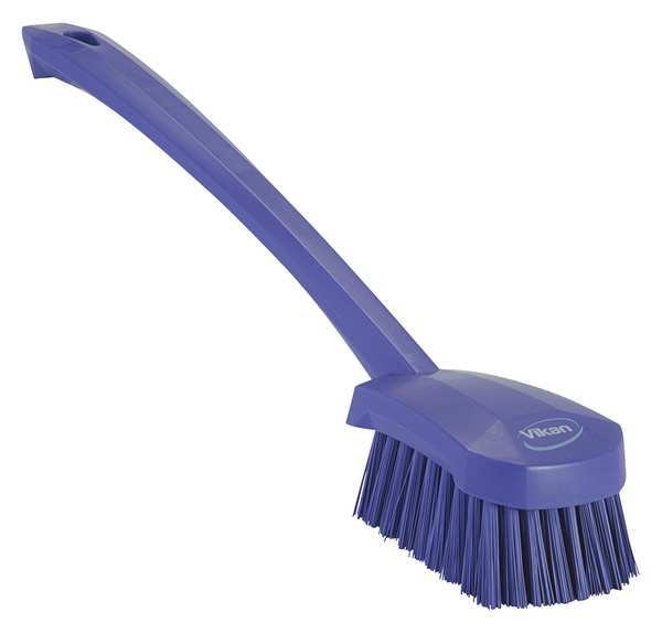2 3/4 in W Scrub Brush, Stiff, 11 51/64 in L Handle, 4 1/2 in L Brush, Purple, Plastic