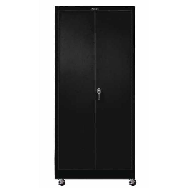 Solid Door Storage Cabinet, 48 in W, 72 in H, 24 in D, Black