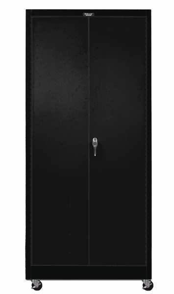 Solid Door Storage Cabinet, 36 in W, 72 in H, 24 in D, Black