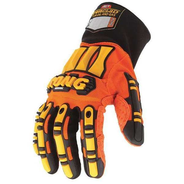 Mechanics Gloves, M, Orange/Black, Ribbed Nylon