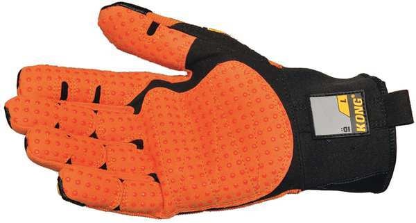 Mechanics Gloves, M, Orange/Black, Ribbed Nylon