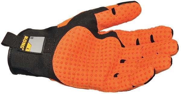 Mechanics Gloves, M, Orange/Black, Ribbed Nylon