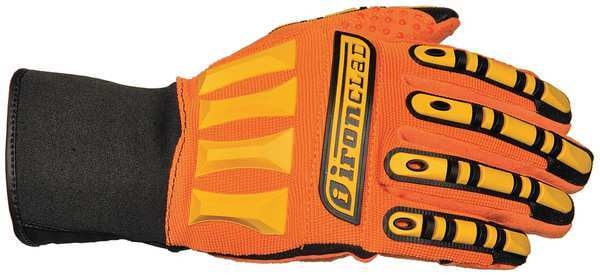 Mechanics Gloves, M, Orange/Black, Ribbed Nylon