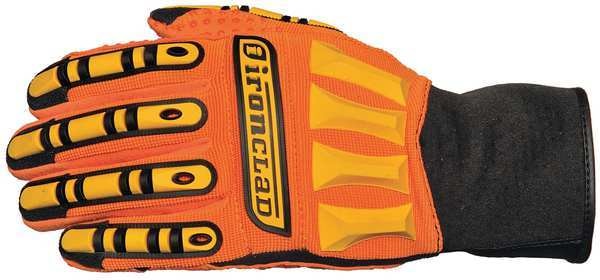 Mechanics Gloves, M, Orange/Black, Ribbed Nylon