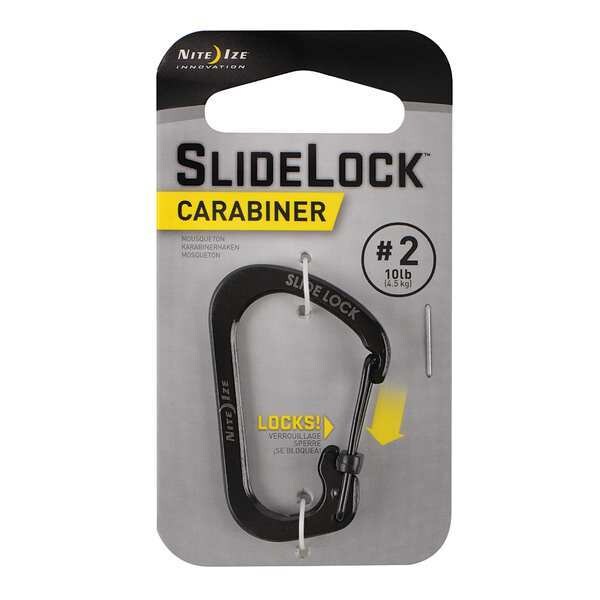 Locking Carabiner Clip, Black, 1-3/32 in