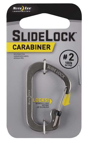 Locking Carabiner Clip, Silver, 1-3/32 in.
