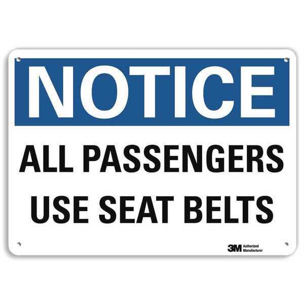 Reflective  Seat Belt Sign, 7 in Height, 10 in Width, Aluminum, Vertical Rectangle, English