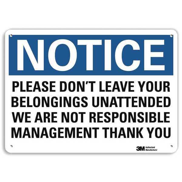 Notice Sign, 7 in H, 10 in W, Aluminum, Vertical Rectangle, English, U5-1450-RA_10X7