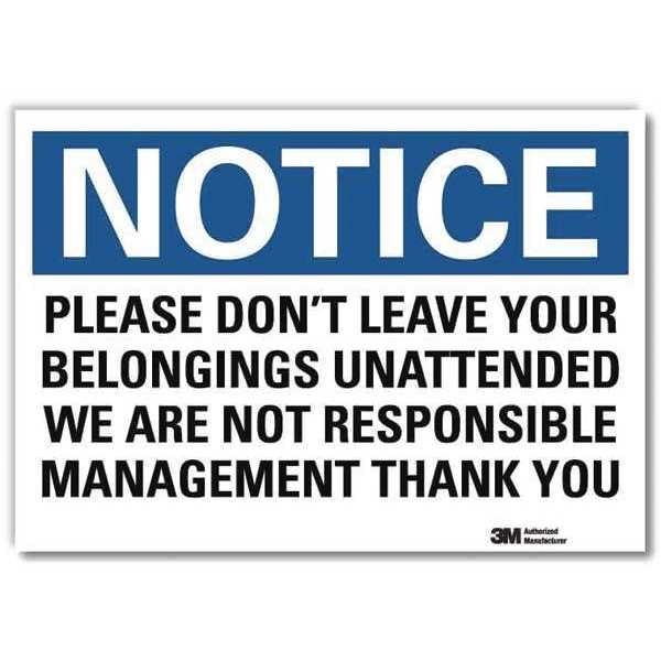 Notice Sign, 10 in H, 14 in W, Reflective Sheeting, Horizontal Rectangle, English, U5-1450-RD_14X10