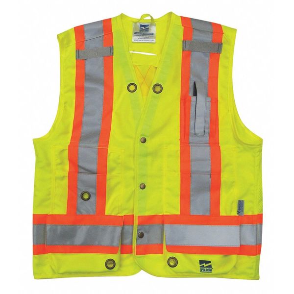 Surveyor Vest, Mens, ANSI CLASS 2, Grn, 4XL