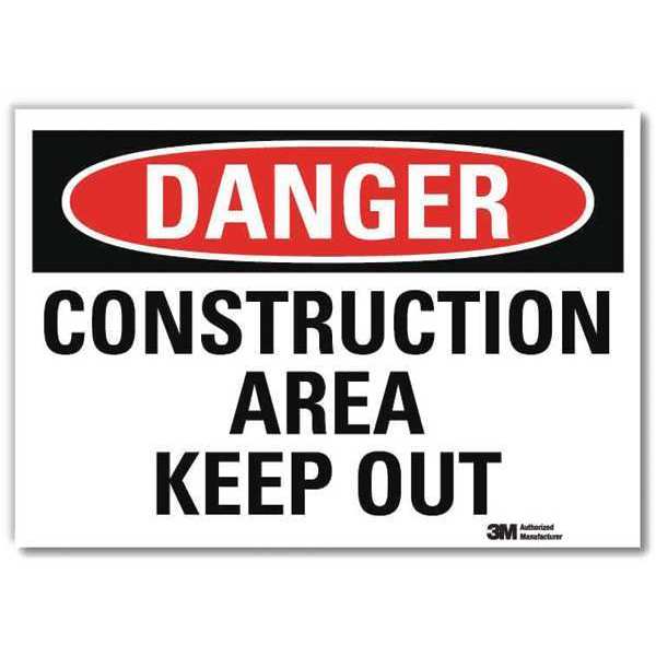 Reflective  Construction Area Label, 5 in Height, 7 in Width, Non-PVC Polymer, Horizontal Rectangle