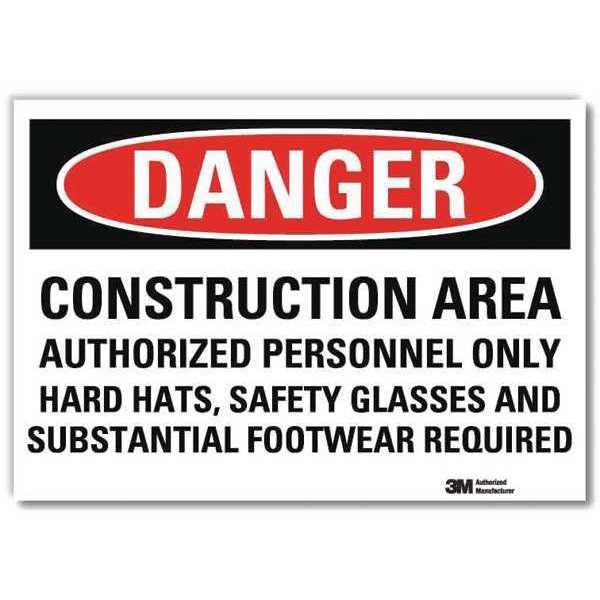 Danger Sign, 7 in H, 10 in W, Reflective Sheeting, Vertical Rectangle, English, U3-1254-RD_10X7