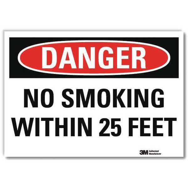 Danger No Smoking Sign, 5 in H, 7 in W, Reflective Sheeting, Horizontal Rectangle, U3-1862-RD_7X5