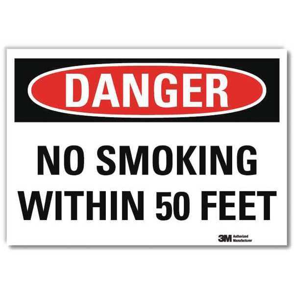 Danger No Smoking Sign, 5 in H, 7 in W, Reflective Sheeting, Horizontal Rectangle, U3-1863-RD_7X5