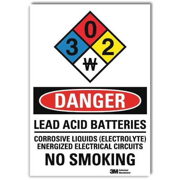 Danger No Smoking Sign, 10 in Height, 7 in Width, Reflective Sheeting, Horizontal Rectangle