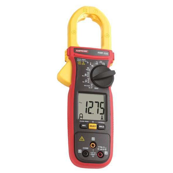 Clamp Meter, LCD, 600 A, 1.4 in (36 mm) Jaw Capacity, Cat III 600V Safety Rating