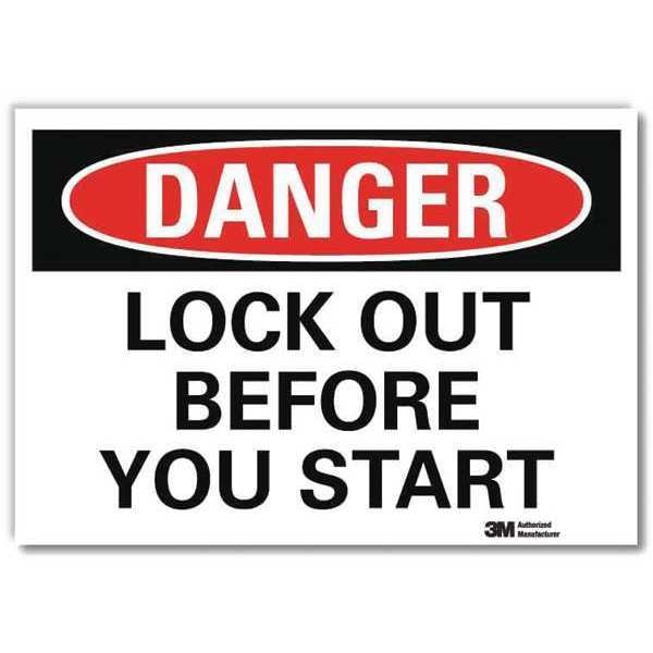 Danger Sign, 5 in Height, 7 in Width, Reflective Sheeting, Horizontal Rectangle, English