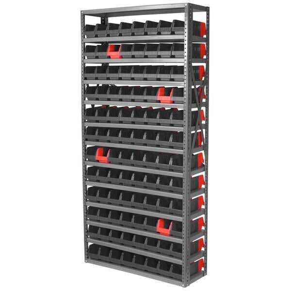 Shelf Storage Bin, Black/Red, Plastic, 11 5/8 in L x 4 1/8 in W x 4 in H, 10 lb Load Capacity